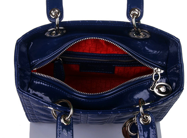lady dior patent leather bag 6322 royablue with silver hardware
